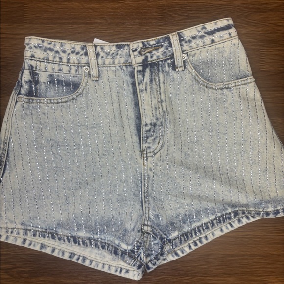 Blue B Rhinestone Striped Shorts NWT - Picture 4 of 9